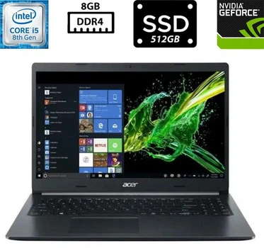 Ноутбук Acer Aspire A515-54G-54QQ 15.6" TN 1920x1080 Core i5-8265U 1.60GHz 8GB DDR4 SSD 512GB NVIDIA GeForce MX250 2GB Камера (AA51554G54QQR8S512MX250A) Б/В