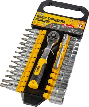 Набор головок торцевых 6-гранных Mastertool ¼" 4-14 мм TORX PH HEX SL с трещоткой 72 зубца удлинитель CrV 28 шт 78-1428