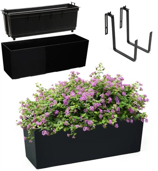 Donica plastikowa Kadax Begonia balkonowa z uchwytami 19x56 cm LA556-04 Czarna (5903699430811)