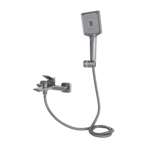 Смеситель для ванны Qtap Presto, однорычажный, с коротким литым изливом и душевым гарнитуром, латунь, графит (SD00051708)