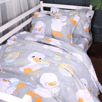 Комплект постельного белья в кроватку детский Mirson 110х140 см 17-0896 Baby Ducks Gray Бязь (2200012393581)