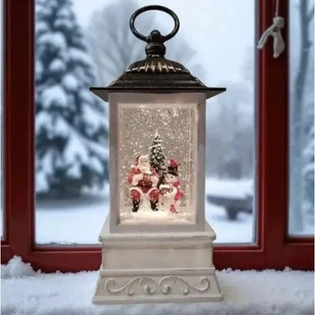 Новорічний нічник ліхтар із Сантою та сніговиком XMAS WDL-24004A 21,5 см, світлодіодний з музикою, пластиковий