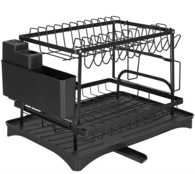 Suszarka do naczyń Springos metalowa dwupoziomowa 42 x 30 x 31.5 cm Czarna (5908455300513)