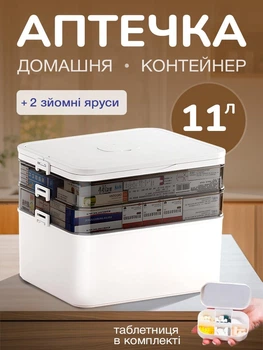Контейнер для хранения лекарств 11 л домашняя дорожная сумка медицинская Hausland компактная переносная 3 яруса таблетка органайзер для бадов 16×29.7×23.7 см белый (02650002)