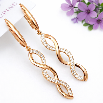 Сережки Xuping Jewelry довжина 4.9см ширина 7мм медичне золото позолота 18К цирконій з1334
