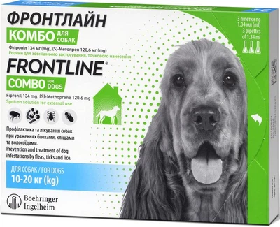 Краплі від бліх та кліщів для собак Boehringer Ingelheim Frontline Combo (Фронтлайн Комбо) вагою 10-20 кг 3 піпетки (157642)