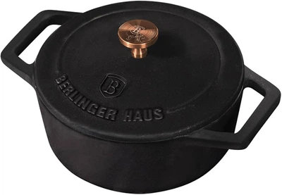 Порційна чавунна кастрюля 12 см 0,55 л Berlinger Haus Black Royal Collection (BH-6490)