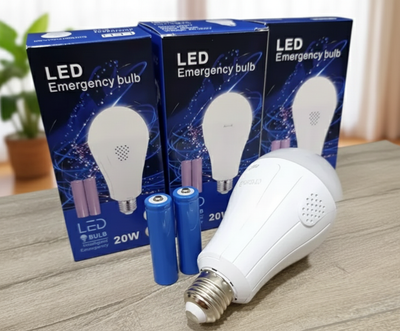 LED Лампа Аварійна E27 (комплект 3 шт) (20 Вт 3 Вт) Білий | Автономний Світильник (до 3 год), 6500K, З Акумуляторами 2*18650