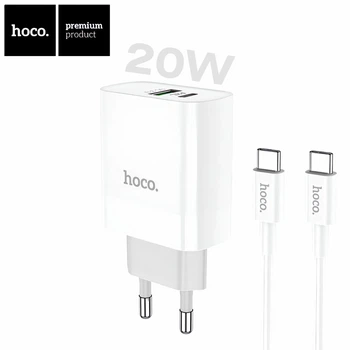 Зарядний пристрій Hoco C80A 20W PD QC3.0 Type-C + USB-A з кабелем USB-C to USB-C 1м, комплект швидкої зарядки