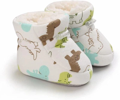 Детские теплые пинетки "Warm Paws" для малышей (длина стельки 11,5 см) (6-12 месяцев) белый с динозавриками (KS1029)