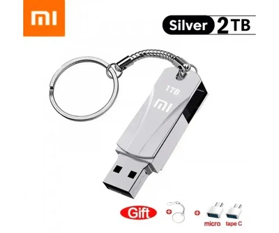 Флеш накопитель-память Xiaomi в металлическом корпусе USB3.0 + переходники TYPE-C+Micro USB 2TB 672 Silver