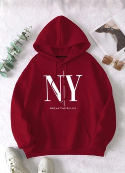 Худі жіночий Oversize осінь-зима з написом NY Без бренду Бордовий 18270 2XL (укр 52-54)