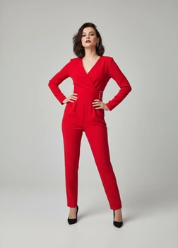 Комбинезон женский брючный на запах однотонный H+H MODA Красный 13533 M (укр 44)