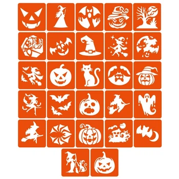 Набор трафаретов для био-тату "Хэллоуин №2" Hallowween-2-27, 27 трафаретов 5х5 см