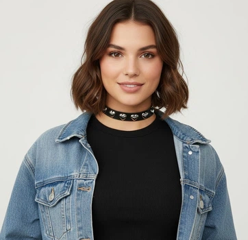 Жіночий чокер з сердечками чокер з екошкіри в стилі панк Honey Fashion Accessories чорний (16-53/1)