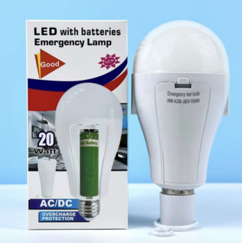Акумуляторна лампочка на 2 акумулятори LED аварійна лампа з акумулятором світлодіодна світильник ліхтарик 20 Вт