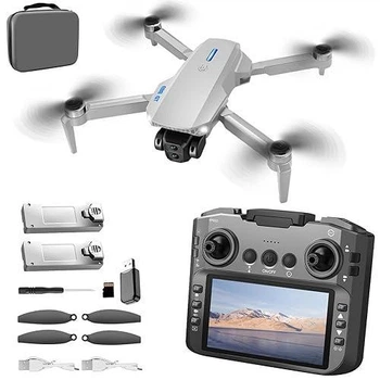 Квадрокоптер E88 GT с экраном 12.5 см двойная камера FPV складной дрон с оптическим позиционированием до 100 м с кейсом