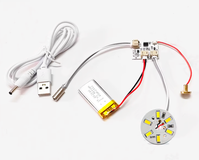 Акумуляторна LED плата з сенсором: DIY набір для світильника, біле світло, USB зарядка, батарея