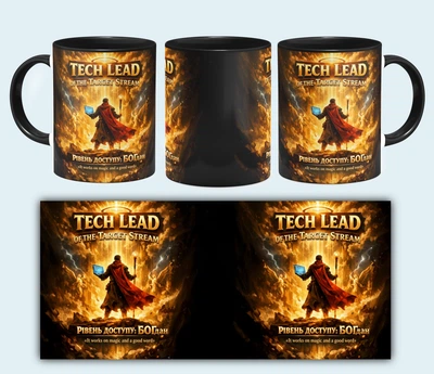 Чашка «Tech Lead of the Target Stream» - уровень доступа БОГдан, Мем для айтишников 330 мл Чёрная