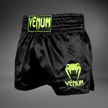 Шорты для тайского бокса и кикбоксинга Venum Classic (Muay Thai Shorts) черный/салатовый р. S (Рост: 130–140 см | Вес: 30–35 кг)