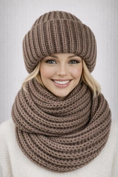 Женский вязаный комплект шапка + хомут Барбара (One-Size) Коричневый