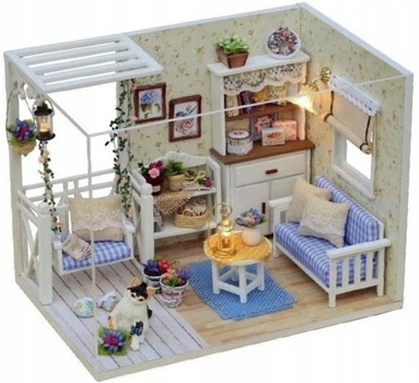 Drewniany domek dla lalek Kik Retro model Diy 3013 LED 13 cm (KX6993) (5903039761117)