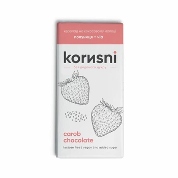 Шоколад молочный без сахара Korusni с клубникой и семенами чиа 85 г