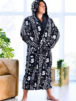 Махровый халат мужской банний 5XL Черно-белый (Д-am-m-halat-009-05)