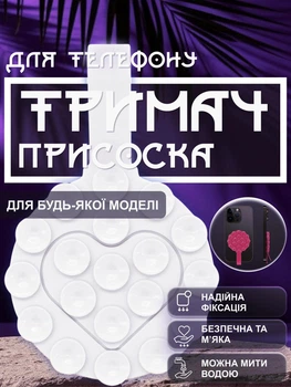 Держатель присоска для телефона липучка на телефон на присосках липпер для крепления смартфона на стекло стену в машину двухсторонний гибкий универсальный съемный многоразовый круглый с петлей для пальца силиконовый GDragon Белый 84_1_0_3