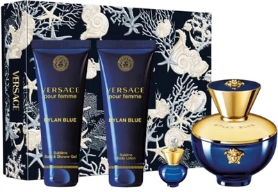 Набір для жінок Versace Dylan Blue Pour Femme Парфумована вода 100 мл + Гель для душу 100 мл + Лосьйон для тіла 100 мл + Мініатюра Парфумована вода 5 мл (8011003900497)