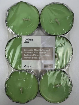 Набор ароматических свечей Livarno Citronella Maxi, зелёные, 6 шт, время горения ≈8 ч, Ø5,5 см