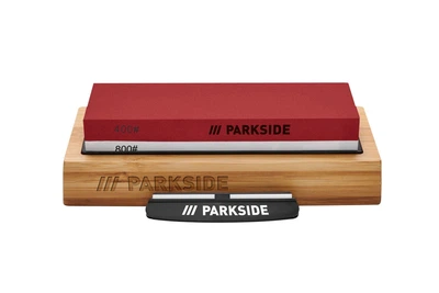 Точильный камень Parkside 2-в-1 с бамбуковой подставкой (зернистость 400/800)