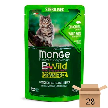 Влажный корм Monge Cat Wet Bwild Grain Free Sterilised беззерновой для стерилизованных кошек (мясо дикого кабана с овощами), 85 грамм - 28 шт 70012805-28sht
