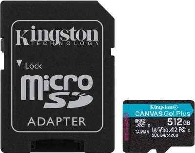 MicroSDXC Kingston 512 GB microSDXC Canvas Go! Plus UHS-I U3 V30 A2 Class 10 + Adapter (SDCG4/512GB)