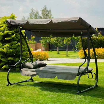 Садова гойдалка Virgo Relax Plus Grey з навісом та функцією шезлонгу, для саду та тераси