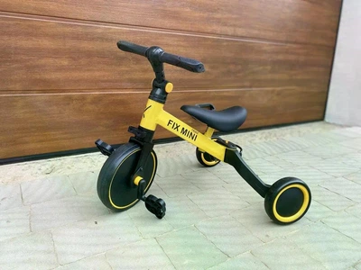 Трёхколёсный велосипед‑беговел Ikonka Trike Fix Mini 8" 3‑в‑1, жёлтый