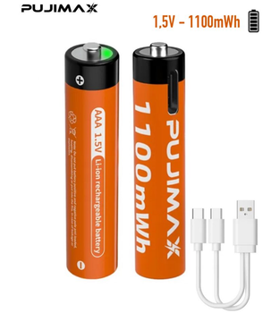 Аккумуляторные батарейки 1100mWh Li-Ion 1.5v AAА мизинчиковые аккумуляторы с зарядкой от USB Type-C Pujimax 2шт