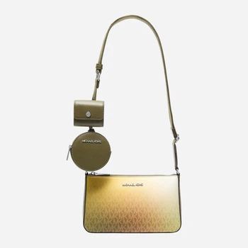 Набор (сумка кросс-боди + чехол для AirPods Pro + монетница) женский Michael Kors Jet Set 407854902 Оливковый (1159851574) ($OC799641) - Уценка