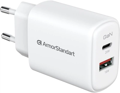 Зарядное устройство ArmorStandart AR-T202WEU 20W GaN USB-C+USB-A White (ARM89531)