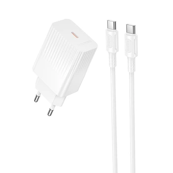 Сетевое зарядное устройство Borofone BAS75A Source PD30W (1USB-C) + кабель Type-C to Type-C (White) (243713)