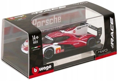 Металева модель автомобіля Bburago Race Porsche 963 масштаб 1:43 Біло-червоний 18-38319 (4893993383191)