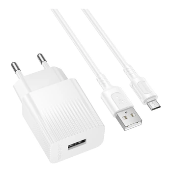 Мережевий Зарядний Пристрій Borofone BAS71A 1USB 2.1A+USB to Micro Білий