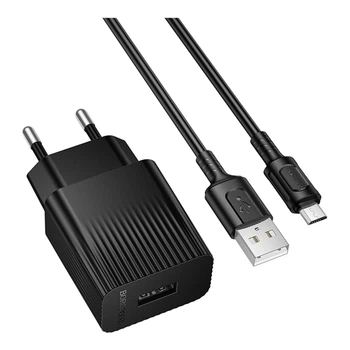 Сетевое зарядное устройство Borofone BAS71A Source single -port charger set 10.5W (5V/2.1A) US набор с кабель для Micro-USB 1метр Black