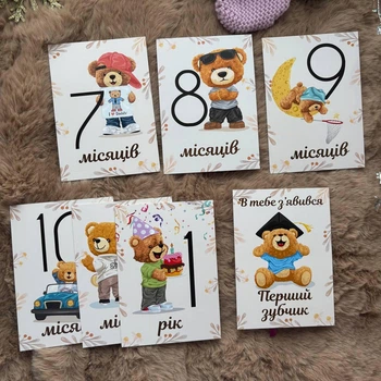 Картки для фото дитини з народження "Стильні ведмеді", 15 шт 10х15см K10