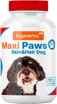 Вітаміни Supremo Maxi Paws для шкіри та шерсті собак, таблетки 120 шт. х 1.0 г (4820275973689)