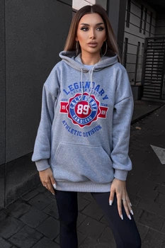 Худі жіноче на флісі сірого кольору з принтом Fashion розмір 46-48 (209623)