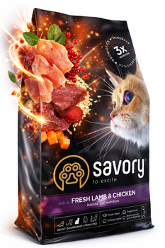 Сухой корм для кастрированных котов Savory со свежим мясом ягненка и курицы 2 кг
