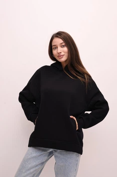 Худі жіноче, Kraya, One size, трикотаж на флісі, чорний