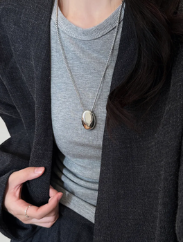 Цепочка Fashion Jewerly с кулоном Олива с титановой стали удлиненная подвеска колье с кулоном овал капля, серебристая (SVS)