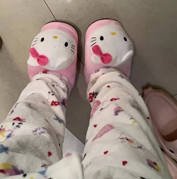 Женские Плюшевые Тапочки Hello Kitty в Розовом Цвете | Тапки Хелоу Кити Розовые Плюш ONE SIZE